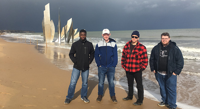 French students studying on the coast of France.