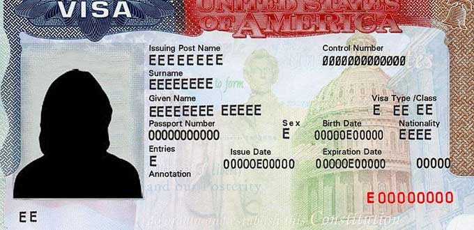 What a typical U.S. visa may look like