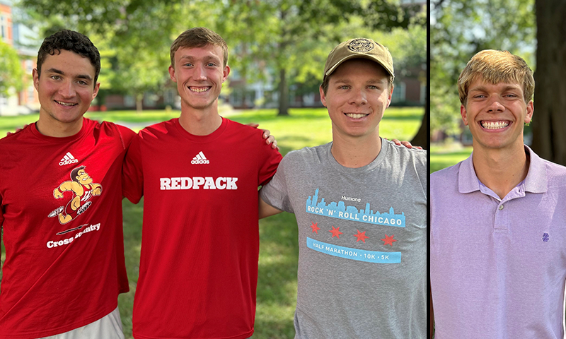 Redpack athletes Will Neubauer ’25, Brayden Curnutt ’25, and Justin Santiago ’25, and midfielder Bryce Kinnaman '27.