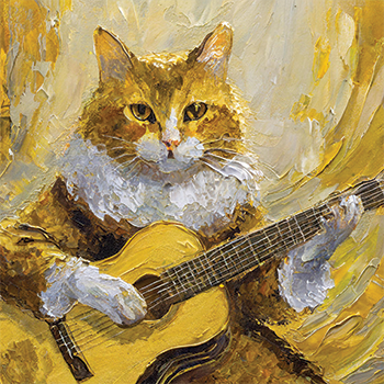 Adobe Firefly image of cat playing guitar in style of Van Gogh