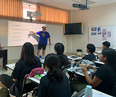 Braeden Cooper '26 during one of his presentations in Peru.