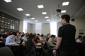 Wabash Professsor Nicholas Snow leads a discusson during Stephenson Institute summer programming on campus.