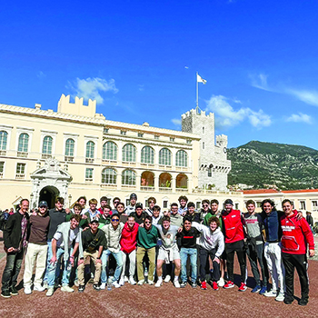 The Wabash soccer team in front of the Prince's Palace in Monaco.