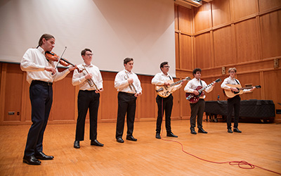 Los Pequeños Gigantes practice twice a week—first as a group, then in sections—to hone in on individual sounds.