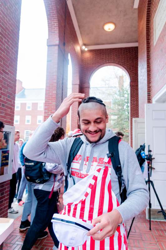 a man with a mohawk on his head