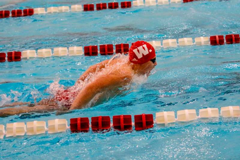 a man swimming in a pool