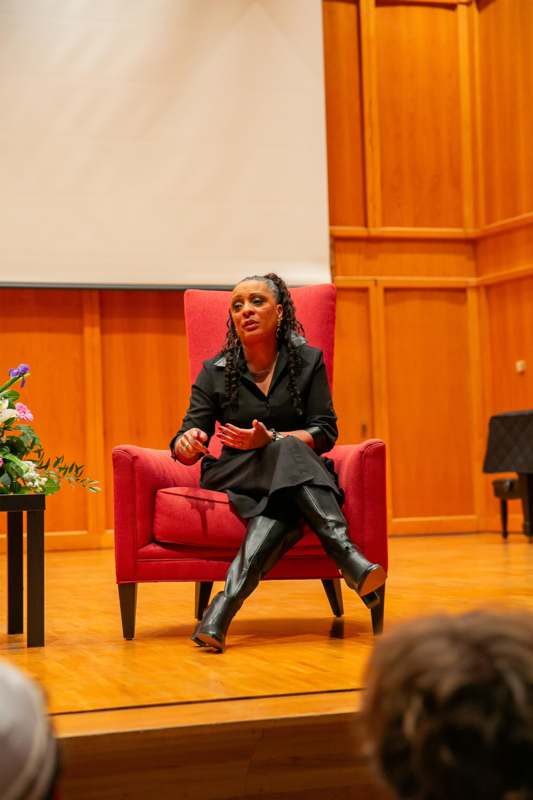 a woman sitting in a chair